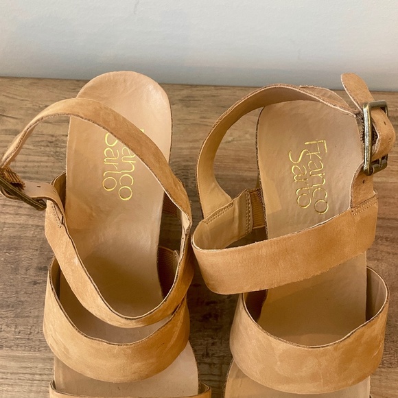 Franco Sarto Wedge Sandals, Size 7, Taupe, leather (Suede), VGUC, 3 1/2" heel - Picture 2 of 10